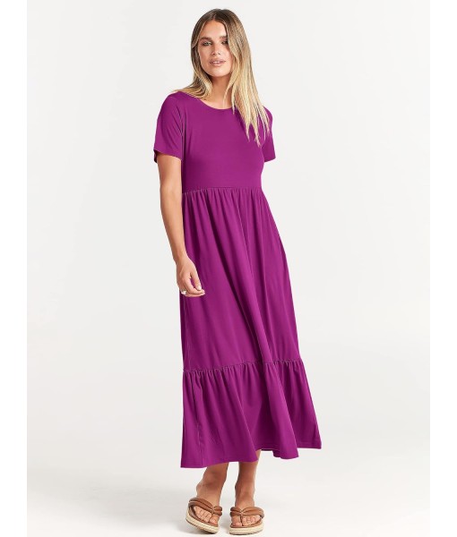 ANRABESS Womens 2025 Summer Casual Maxi Dress A line Tiered Flowy Short Sleeve Crewneck T Shirt Beach Travel Long Dresses