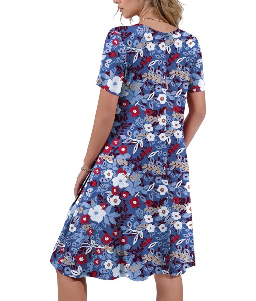 Women's Summer Casual Short Sleeve Crew Neck T Shirt Dresses Loose Swing with Pockets