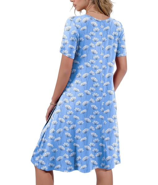 Women's Summer Casual Short Sleeve Crew Neck T Shirt Dresses Loose Swing with Pockets