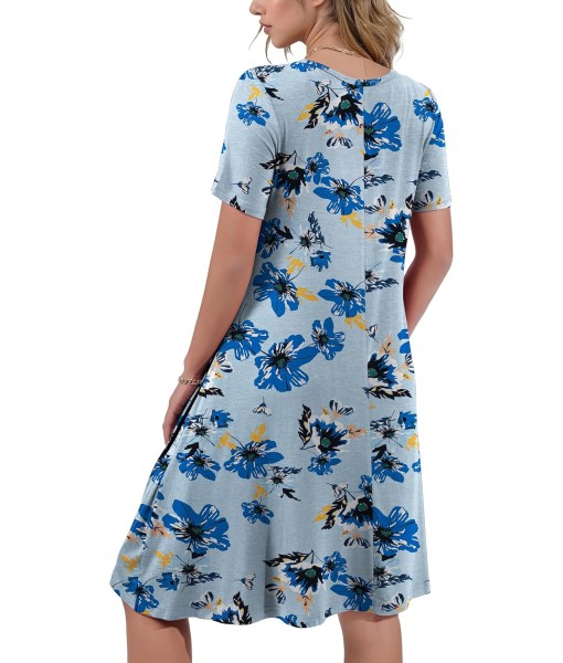 Women's Summer Casual Short Sleeve Crew Neck T Shirt Dresses Loose Swing with Pockets