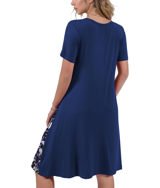 Women's Summer Casual Short Sleeve Crew Neck T Shirt Dresses Loose Swing with Pockets