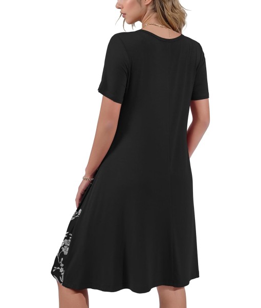 Women's Summer Casual Short Sleeve Crew Neck T Shirt Dresses Loose Swing with Pockets