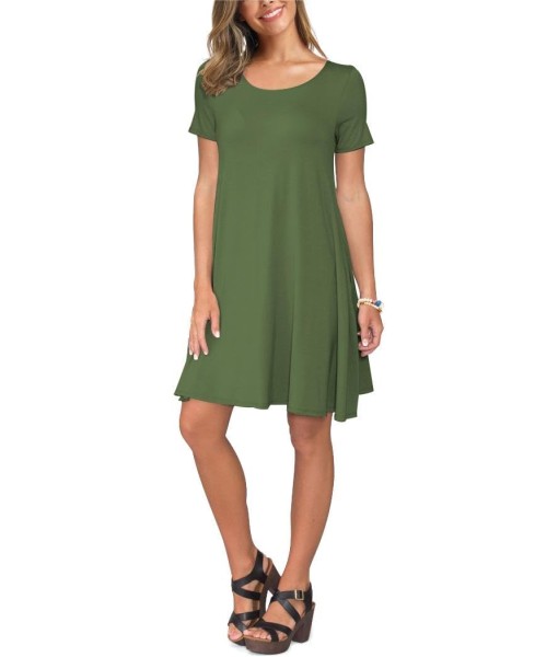 Women's Summer Casual Short Sleeve Crew Neck T Shirt Dresses Loose Swing with Pockets