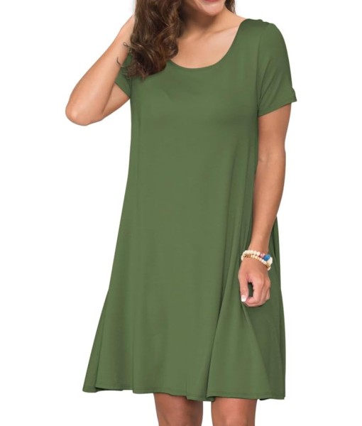 Women's Summer Casual Short Sleeve Crew Neck T Shirt Dresses Loose Swing with Pockets