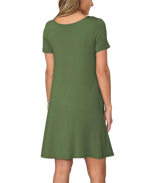 Women's Summer Casual Short Sleeve Crew Neck T Shirt Dresses Loose Swing with Pockets
