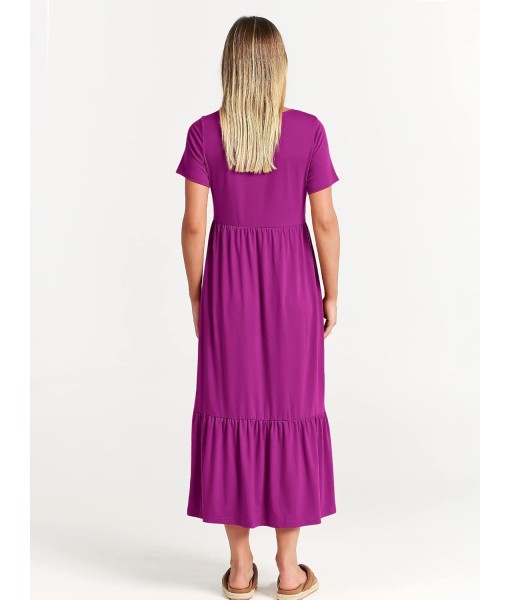 ANRABESS Womens 2025 Summer Casual Maxi Dress A line Tiered Flowy Short Sleeve Crewneck T Shirt Beach Travel Long Dresses