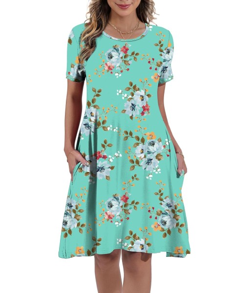 Women's Summer Casual Short Sleeve Crew Neck T Shirt Dresses Loose Swing with Pockets