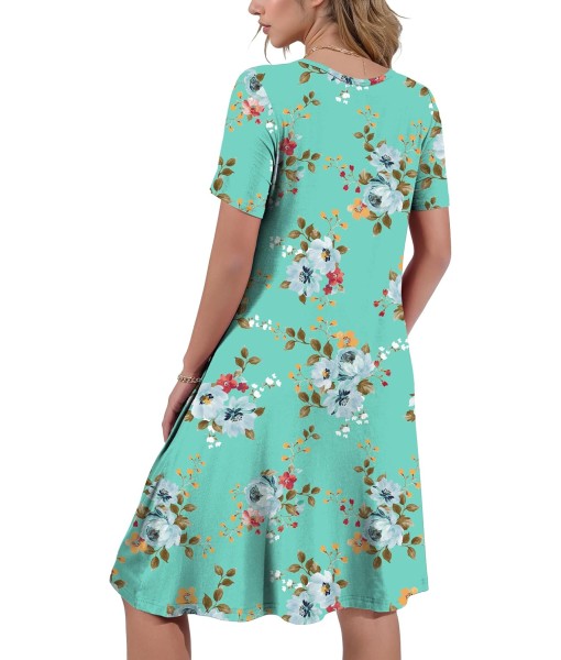 Women's Summer Casual Short Sleeve Crew Neck T Shirt Dresses Loose Swing with Pockets