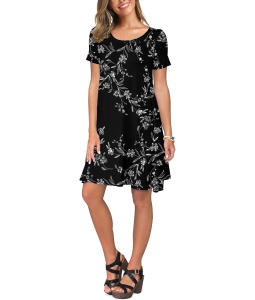 Women's Summer Casual Short Sleeve Crew Neck T Shirt Dresses Loose Swing with Pockets