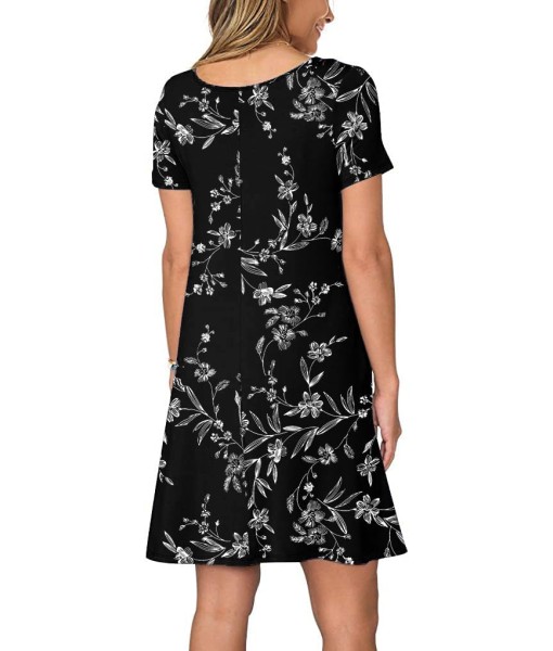 Women's Summer Casual Short Sleeve Crew Neck T Shirt Dresses Loose Swing with Pockets
