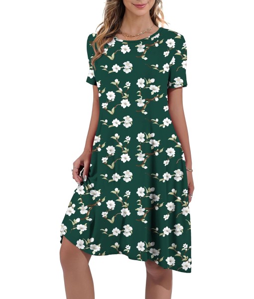 Women's Summer Casual Short Sleeve Crew Neck T Shirt Dresses Loose Swing with Pockets