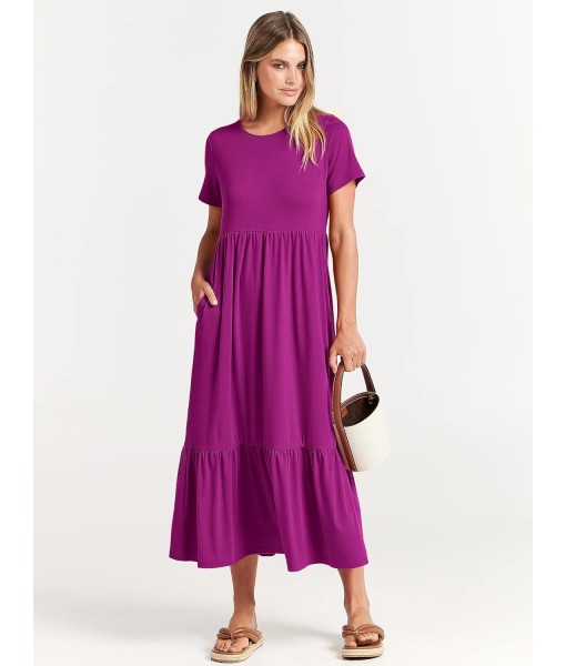 ANRABESS Womens 2025 Summer Casual Maxi Dress A line Tiered Flowy Short Sleeve Crewneck T Shirt Beach Travel Long Dresses