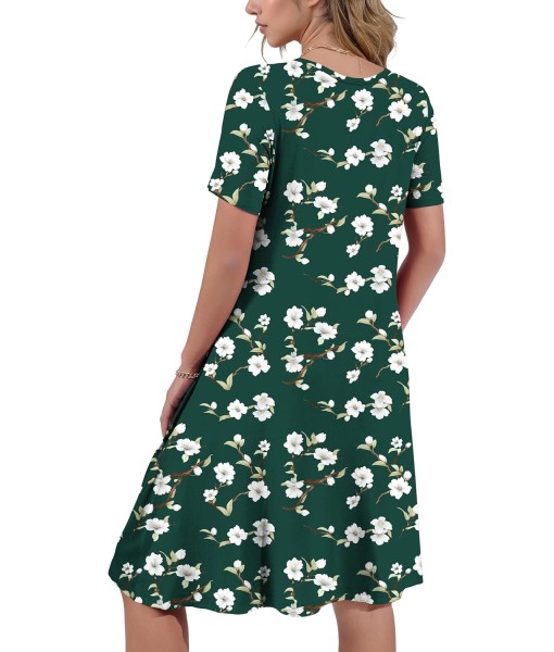 Women's Summer Casual Short Sleeve Crew Neck T Shirt Dresses Loose Swing with Pockets