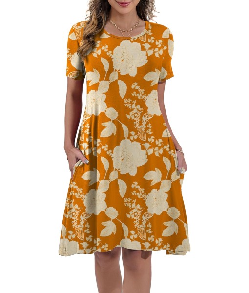 Women's Summer Casual Short Sleeve Crew Neck T Shirt Dresses Loose Swing with Pockets
