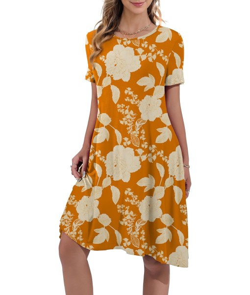 Women's Summer Casual Short Sleeve Crew Neck T Shirt Dresses Loose Swing with Pockets
