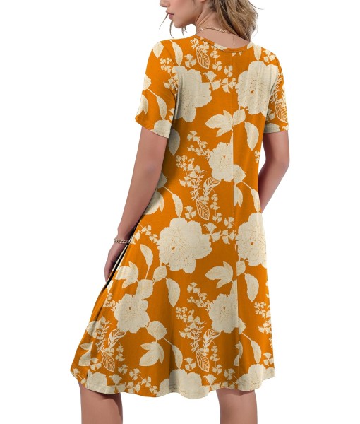 Women's Summer Casual Short Sleeve Crew Neck T Shirt Dresses Loose Swing with Pockets