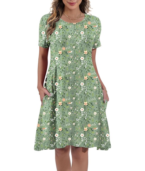 Women's Summer Casual Short Sleeve Crew Neck T Shirt Dresses Loose Swing with Pockets