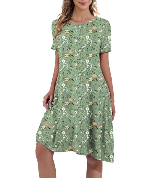 Women's Summer Casual Short Sleeve Crew Neck T Shirt Dresses Loose Swing with Pockets