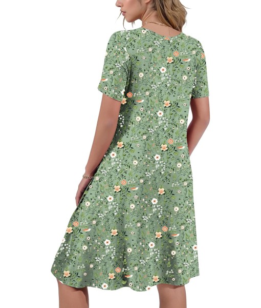 Women's Summer Casual Short Sleeve Crew Neck T Shirt Dresses Loose Swing with Pockets