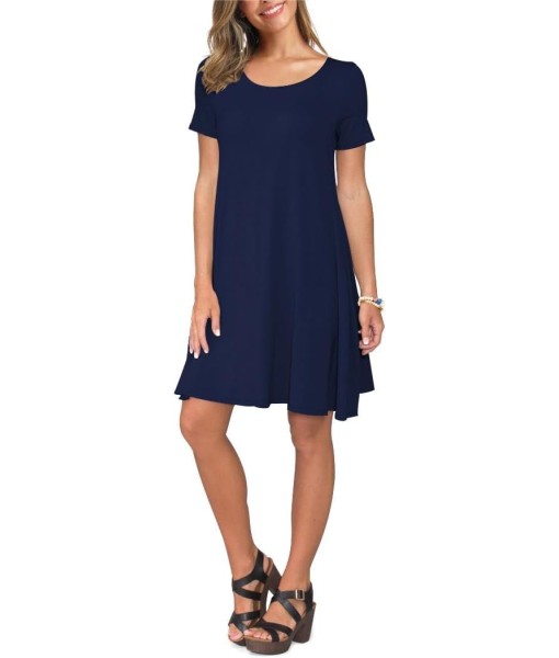 Women's Summer Casual Short Sleeve Crew Neck T Shirt Dresses Loose Swing with Pockets