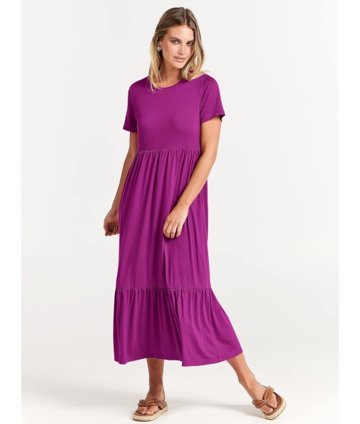 ANRABESS Womens 2025 Summer Casual Maxi Dress A line Tiered Flowy Short Sleeve Crewneck T Shirt Beach Travel Long Dresses