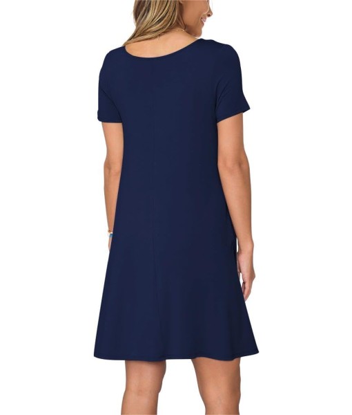 Women's Summer Casual Short Sleeve Crew Neck T Shirt Dresses Loose Swing with Pockets