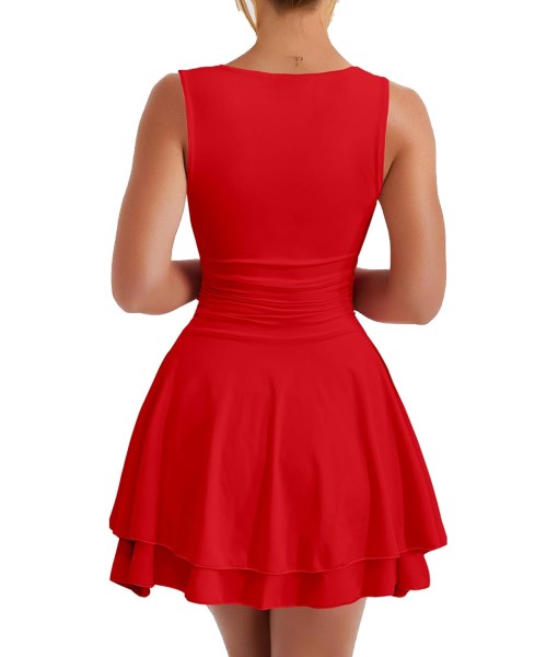Kaximil Women's Ruffle Hem Boat Neck Mini Dress Sleeveless Ruched Corset Short Party Dresses