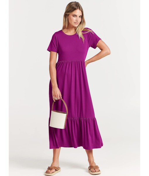 ANRABESS Womens 2025 Summer Casual Maxi Dress A line Tiered Flowy Short Sleeve Crewneck T Shirt Beach Travel Long Dresses