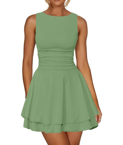 Kaximil Women's Ruffle Hem Boat Neck Mini Dress Sleeveless Ruched Corset Short Party Dresses