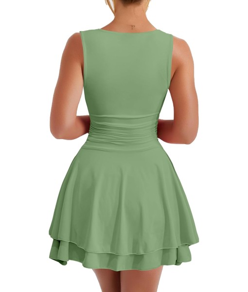 Kaximil Women's Ruffle Hem Boat Neck Mini Dress Sleeveless Ruched Corset Short Party Dresses