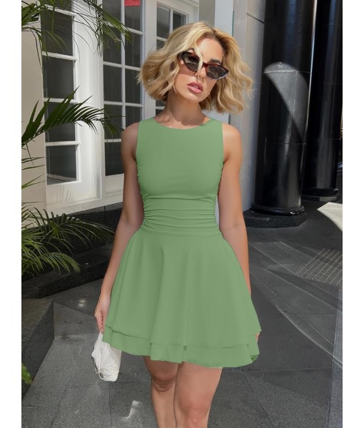 Kaximil Women's Ruffle Hem Boat Neck Mini Dress Sleeveless Ruched Corset Short Party Dresses