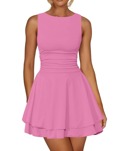 Kaximil Women's Ruffle Hem Boat Neck Mini Dress Sleeveless Ruched Corset Short Party Dresses
