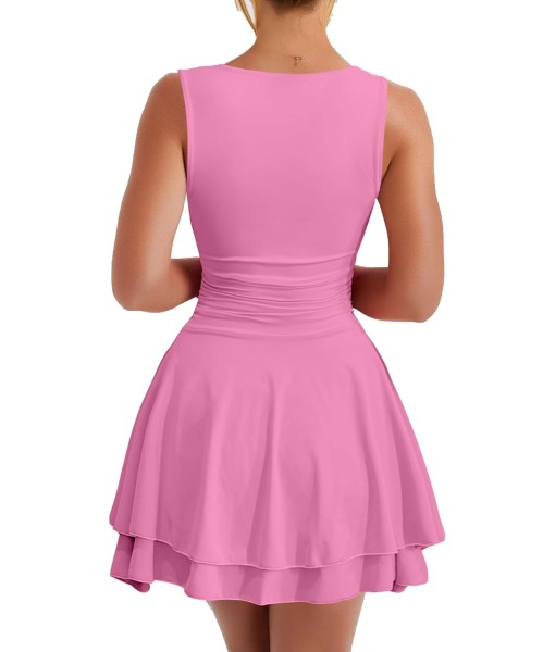 Kaximil Women's Ruffle Hem Boat Neck Mini Dress Sleeveless Ruched Corset Short Party Dresses