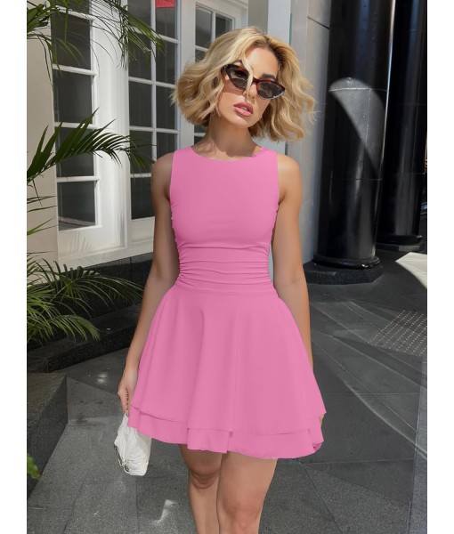 Kaximil Women's Ruffle Hem Boat Neck Mini Dress Sleeveless Ruched Corset Short Party Dresses