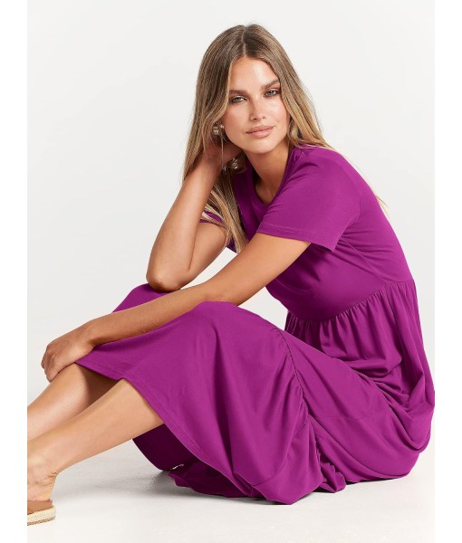 ANRABESS Womens 2025 Summer Casual Maxi Dress A line Tiered Flowy Short Sleeve Crewneck T Shirt Beach Travel Long Dresses