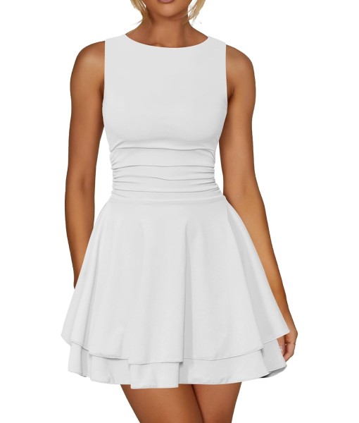 Kaximil Women's Ruffle Hem Boat Neck Mini Dress Sleeveless Ruched Corset Short Party Dresses