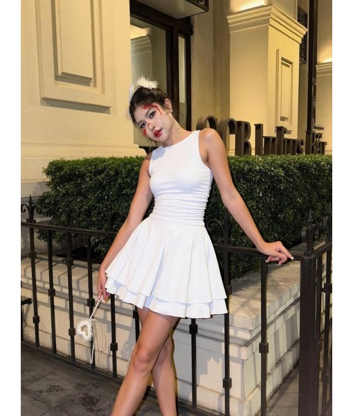 Kaximil Women's Ruffle Hem Boat Neck Mini Dress Sleeveless Ruched Corset Short Party Dresses