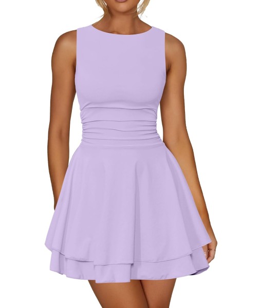 Kaximil Women's Ruffle Hem Boat Neck Mini Dress Sleeveless Ruched Corset Short Party Dresses
