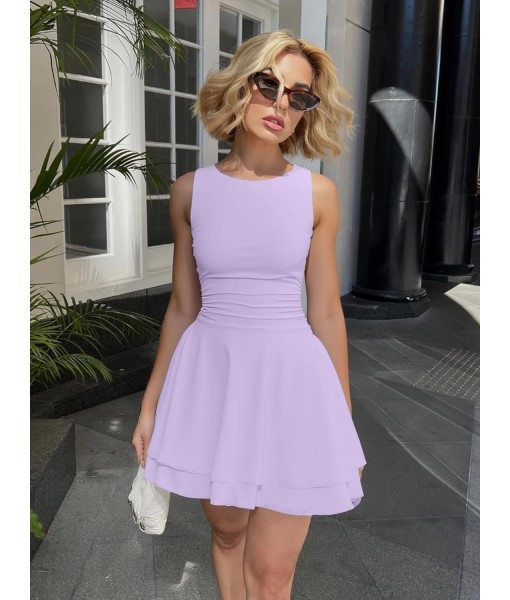 Kaximil Women's Ruffle Hem Boat Neck Mini Dress Sleeveless Ruched Corset Short Party Dresses