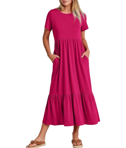ANRABESS Womens 2025 Summer Casual Maxi Dress A line Tiered Flowy Short Sleeve Crewneck T Shirt Beach Travel Long Dresses
