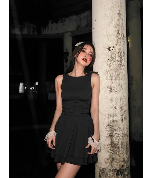 Kaximil Women's Ruffle Hem Boat Neck Mini Dress Sleeveless Ruched Corset Short Party Dresses