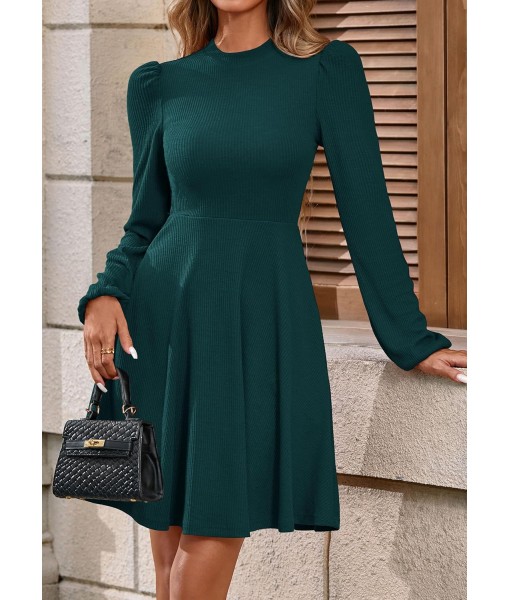 PRETTYGARDEN Womens Long Sleeve Mini Dress 2025 Fall Trendy Crewneck Ribbed Knit Soft A Line Flowy Summer Formal Dresses