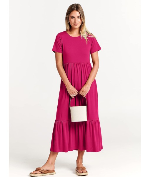 ANRABESS Womens 2025 Summer Casual Maxi Dress A line Tiered Flowy Short Sleeve Crewneck T Shirt Beach Travel Long Dresses