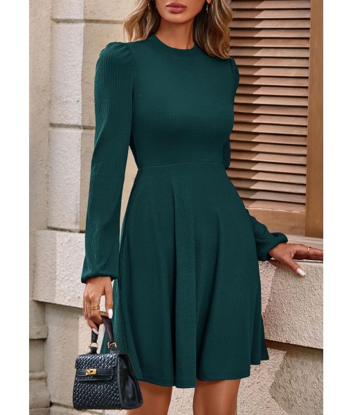 PRETTYGARDEN Womens Long Sleeve Mini Dress 2025 Fall Trendy Crewneck Ribbed Knit Soft A Line Flowy Summer Formal Dresses