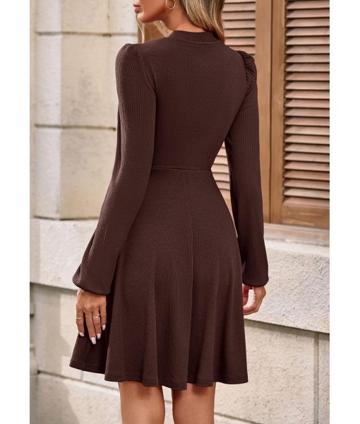 PRETTYGARDEN Womens Long Sleeve Mini Dress 2025 Fall Trendy Crewneck Ribbed Knit Soft A Line Flowy Summer Formal Dresses