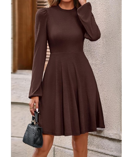 PRETTYGARDEN Womens Long Sleeve Mini Dress 2025 Fall Trendy Crewneck Ribbed Knit Soft A Line Flowy Summer Formal Dresses