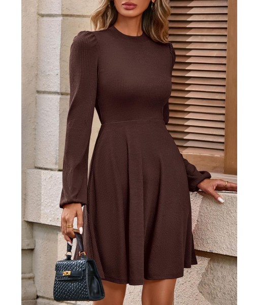 PRETTYGARDEN Womens Long Sleeve Mini Dress 2025 Fall Trendy Crewneck Ribbed Knit Soft A Line Flowy Summer Formal Dresses