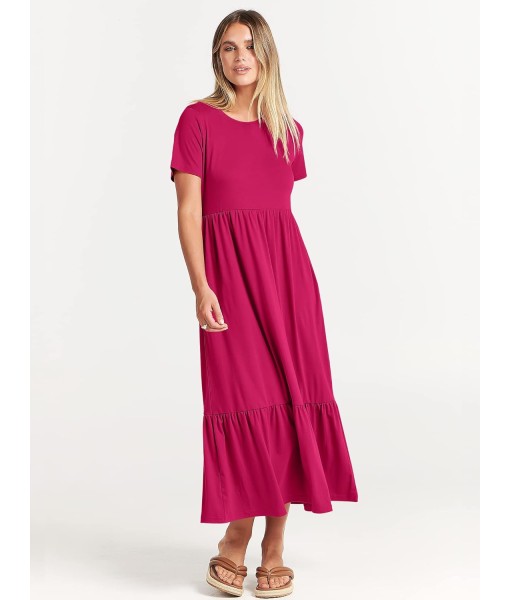 ANRABESS Womens 2025 Summer Casual Maxi Dress A line Tiered Flowy Short Sleeve Crewneck T Shirt Beach Travel Long Dresses