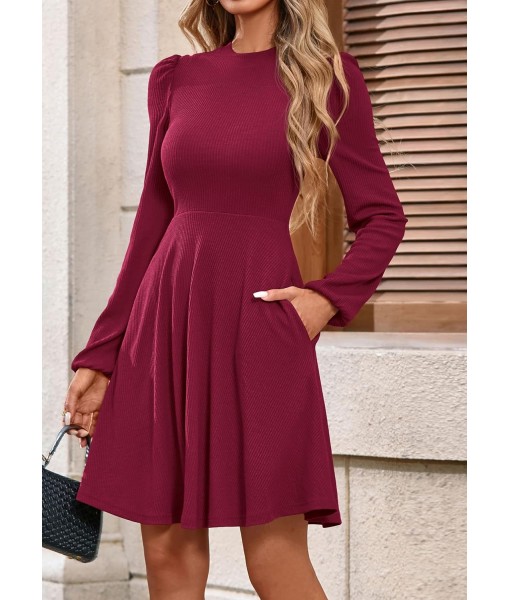 PRETTYGARDEN Womens Long Sleeve Mini Dress 2025 Fall Trendy Crewneck Ribbed Knit Soft A Line Flowy Summer Formal Dresses