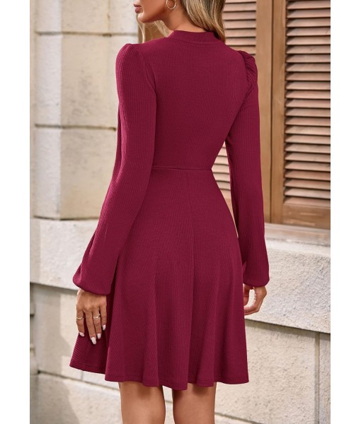 PRETTYGARDEN Womens Long Sleeve Mini Dress 2025 Fall Trendy Crewneck Ribbed Knit Soft A Line Flowy Summer Formal Dresses